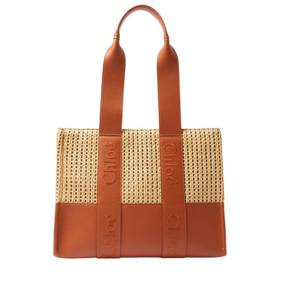 $1950 NEW CHLOE WOODY MEDIUM RAFFIA LEATHER SUMMER TOTE BAG PURSE NWT! - Picture 1 of 11